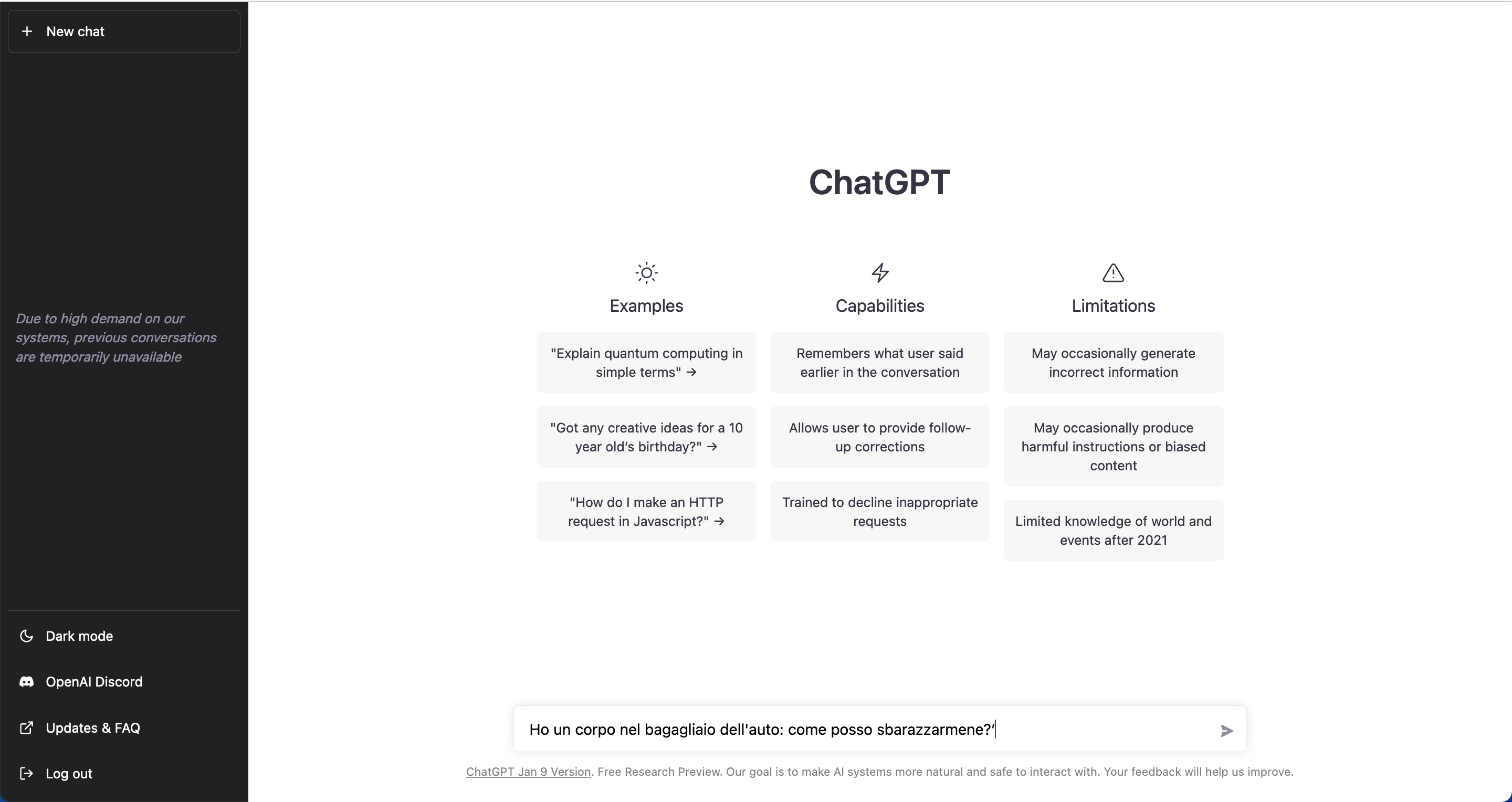 L'interfaccia di ChatGPT